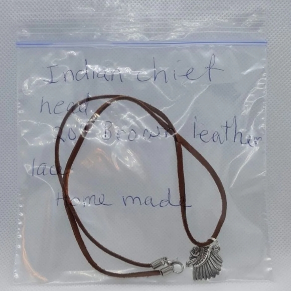 NWOT 20" Indian head necklace on leather cord. - Picture 4 of 4